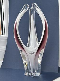 Flygsfors Vintage Art Glass Aubergine Pink Vase by Paul Kedelv Pink Signed 1961