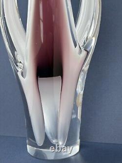 Flygsfors Vintage Art Glass Aubergine Pink Vase by Paul Kedelv Pink Signed 1961