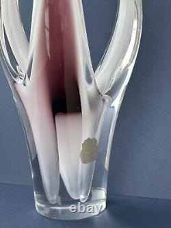 Flygsfors Vintage Art Glass Aubergine Pink Vase by Paul Kedelv Pink Signed 1961
