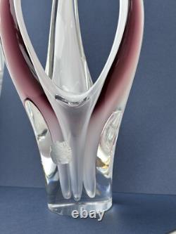 Flygsfors Vintage Art Glass Aubergine Pink Vase by Paul Kedelv Pink Signed 1961