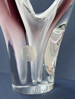 Flygsfors Vintage Art Glass Aubergine Pink Vase by Paul Kedelv Pink Signed 1961