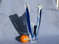 Flygsfors Vintage Art Glass Blue White Vase by Paul Kedelv Pink Signed 1962