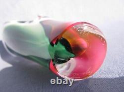 Flygsfors Vintage Art Glass Pink Green Vase by Paul Kedelv Pink Signed 1963