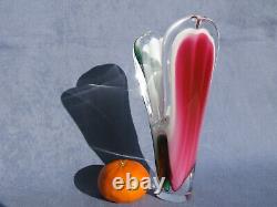Flygsfors Vintage Art Glass Pink Green Vase by Paul Kedelv Pink Signed 1963