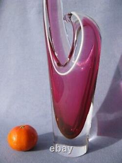 Flygsfors Vintage Art Glass Pink Vase Designed by Paul Kedelv Pink Signed 1960