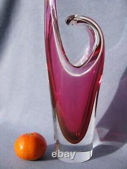 Flygsfors Vintage Art Glass Pink Vase Designed by Paul Kedelv Pink Signed 1960