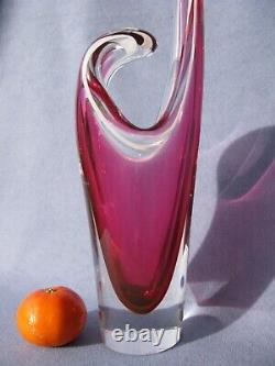 Flygsfors Vintage Art Glass Pink Vase Designed by Paul Kedelv Pink Signed 1960