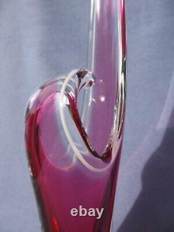 Flygsfors Vintage Art Glass Pink Vase Designed by Paul Kedelv Pink Signed 1960