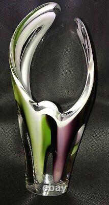 Flygsfors Vintage Art Glass Red and Green Vase by Paul Kedelv Signed 1963