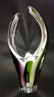Flygsfors Vintage Art Glass Red and Green Vase by Paul Kedelv Signed 1963
