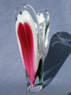 Flygsfors Vintage Art Glass by Paul Kedelv Pink Green White Clear Signed 1963
