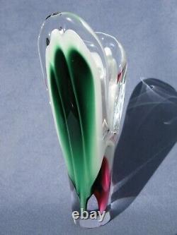 Flygsfors Vintage Art Glass by Paul Kedelv Pink Green White Clear Signed 1963