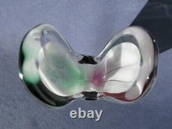Flygsfors Vintage Art Glass by Paul Kedelv Pink Green White Clear Signed 1963