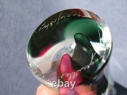 Flygsfors Vintage Art Glass by Paul Kedelv Pink Green White Clear Signed 1963