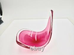 Flygsfurs Coquille Sommerso by Paula Keldev Pink Art Glass Bowl Signed
