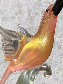 Formia Vetri di Murano Glass Bird of Paradise 13 Inch Hummingbird Pink Gold