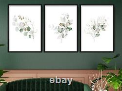 Framed PINK-GREEN botanical Pictures Wall Art Set Of 3