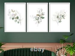 Framed PINK-GREEN botanical Pictures Wall Art Set Of 3