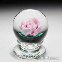Francis Whittemore pink crimp rose pedestal glass paperweight
