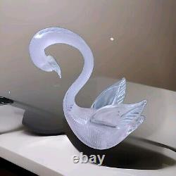 Franco Moretti Murano Art Glass Swan Pink Filigrana Signed Venice Vintage 9