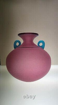 Franco Moretti Signed Italian Murano Art Glass Vase Scavo Pink/Purple/Aqua