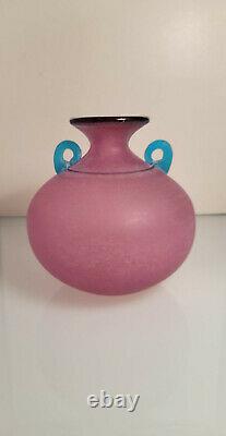 Franco Moretti Signed Italian Murano Art Glass Vase Scavo Pink/Purple/Aqua