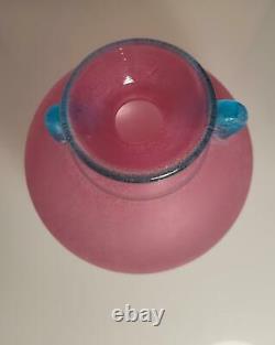 Franco Moretti Signed Italian Murano Art Glass Vase Scavo Pink/Purple/Aqua