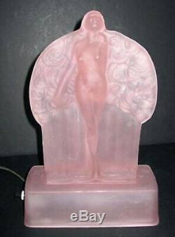 Frankart Sally Rand nude feather dancer nymph frosted pink glass art deco lamp