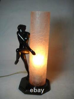 Frankart Sarsparilla Art Deco Nude Lamp with Pink Crackled Glass Shade 11