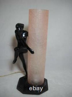 Frankart Sarsparilla Art Deco Nude Lamp with Pink Crackled Glass Shade 11