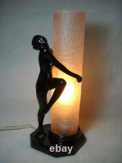 Frankart Sarsparilla Art Deco Nude Lamp with Pink Crackled Glass Shade 11