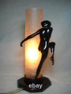 Frankart Sarsparilla Art Deco Nude Lamp with Pink Crackled Glass Shade 11