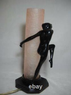 Frankart Sarsparilla Art Deco Nude Lamp with Pink Crackled Glass Shade 11