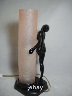 Frankart Sarsparilla Art Deco Nude Lamp with Pink Crackled Glass Shade 11