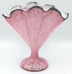 Franz Welz Art Glass Fan Vase Bohemian Spatter Glass Signed Made in Czechoslovak