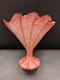 Franz Welz Czech Bohemian Pink Art Glass Scalloped Fan Vase Vertical Stripes