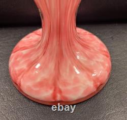 Franz Welz Czech Bohemian Pink Art Glass Scalloped Fan Vase Vertical Stripes