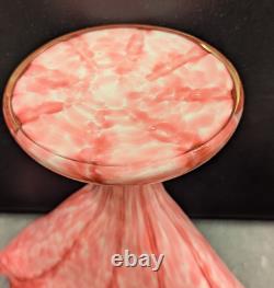 Franz Welz Czech Bohemian Pink Art Glass Scalloped Fan Vase Vertical Stripes