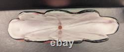 Franz Welz Czech Bohemian Pink Art Glass Scalloped Fan Vase Vertical Stripes