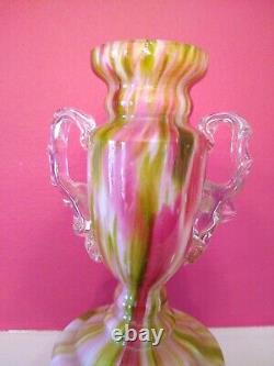 Franz Welz Pink Green Bohemian Art Glass Vase Hand Blown Spatter Aventurine