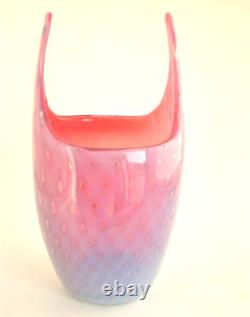 Fratelli Toso Murano Italian Art Glass Opal Pink Controlled Bubbles Flower Vase