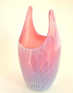 Fratelli Toso Murano Italian Art Glass Opal Pink Controlled Bubbles Flower Vase