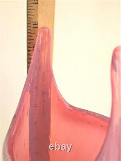 Fratelli Toso Murano Italian Art Glass Opal Pink Controlled Bubbles Flower Vase