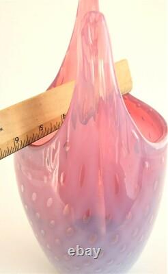 Fratelli Toso Murano Italian Art Glass Opal Pink Controlled Bubbles Flower Vase