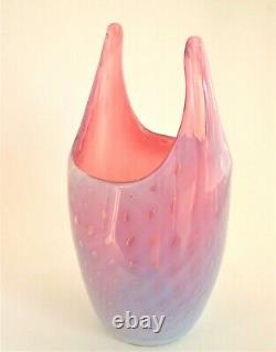 Fratelli Toso Murano Opal Pink Controlled Bubbles Italian Art Glass Flower Vase