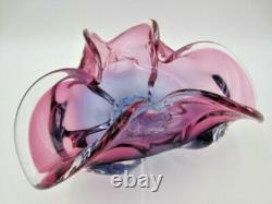 Freeform Sommerso Chribska Purple & Pink art glass bowl dish