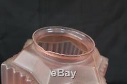 French Art Deco Pink Glass Skyscraper Chrome Fittings Pendant Light Working VGC