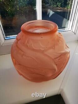 French/Czech Art Deco Pink Opaque Storks Art Glass Vase C1930's