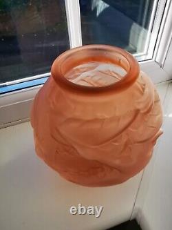 French/Czech Art Deco Pink Opaque Storks Art Glass Vase C1930's