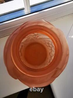 French/Czech Art Deco Pink Opaque Storks Art Glass Vase C1930's